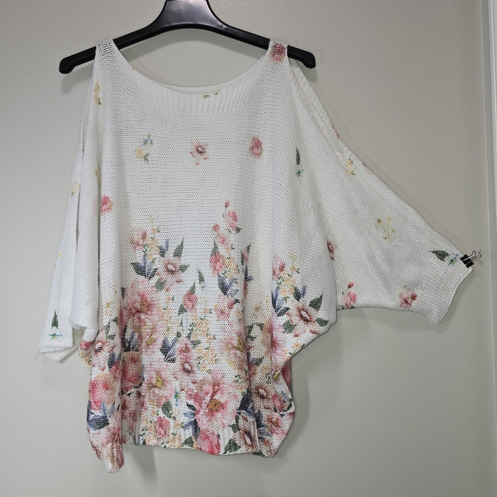 Luisa Ricci Italy Floral Knit Cold Shoulder Sweater Top Size L boutique Italian - Picture 6 of 12
